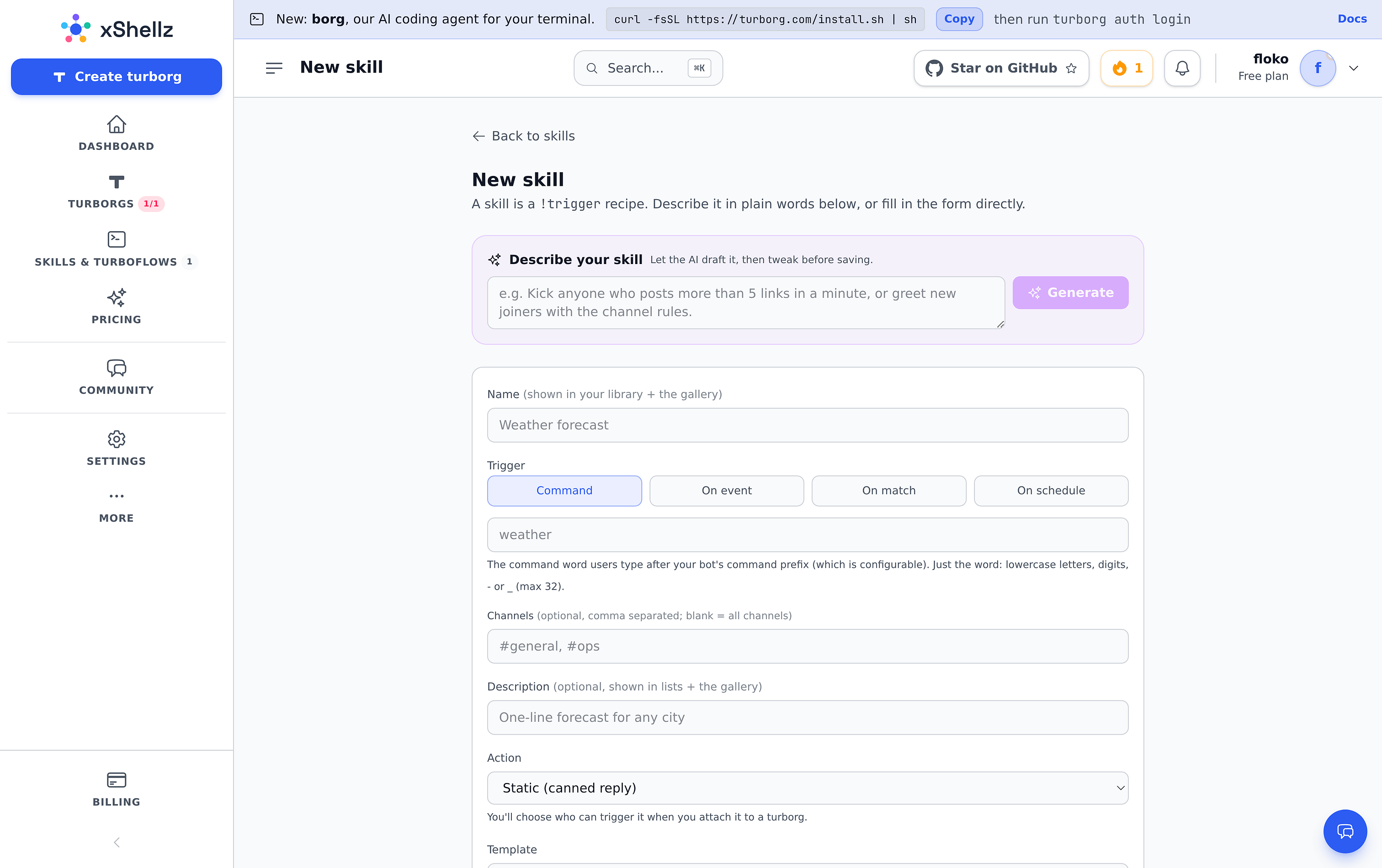 The skill editor in the xShellz web app