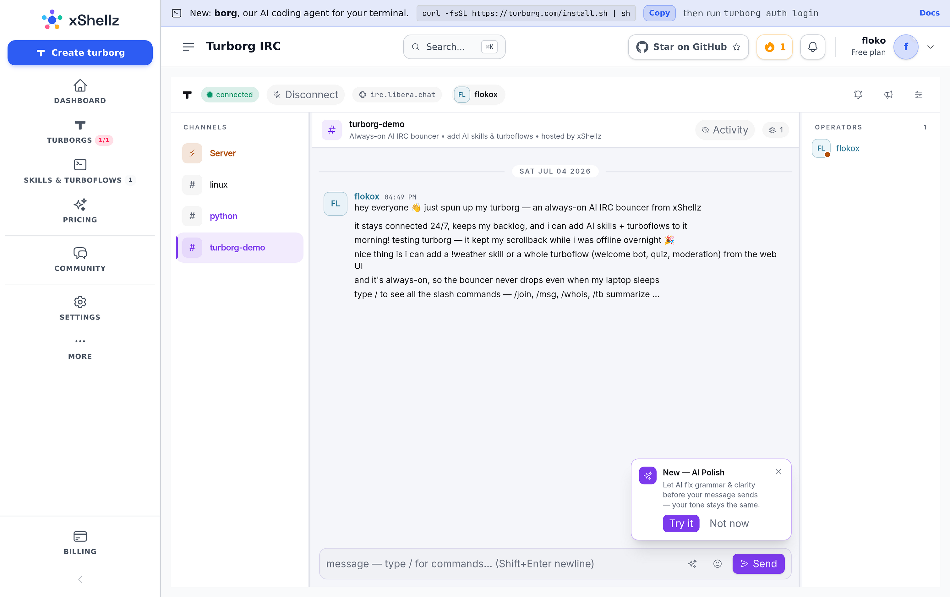 The turborg web IRC client